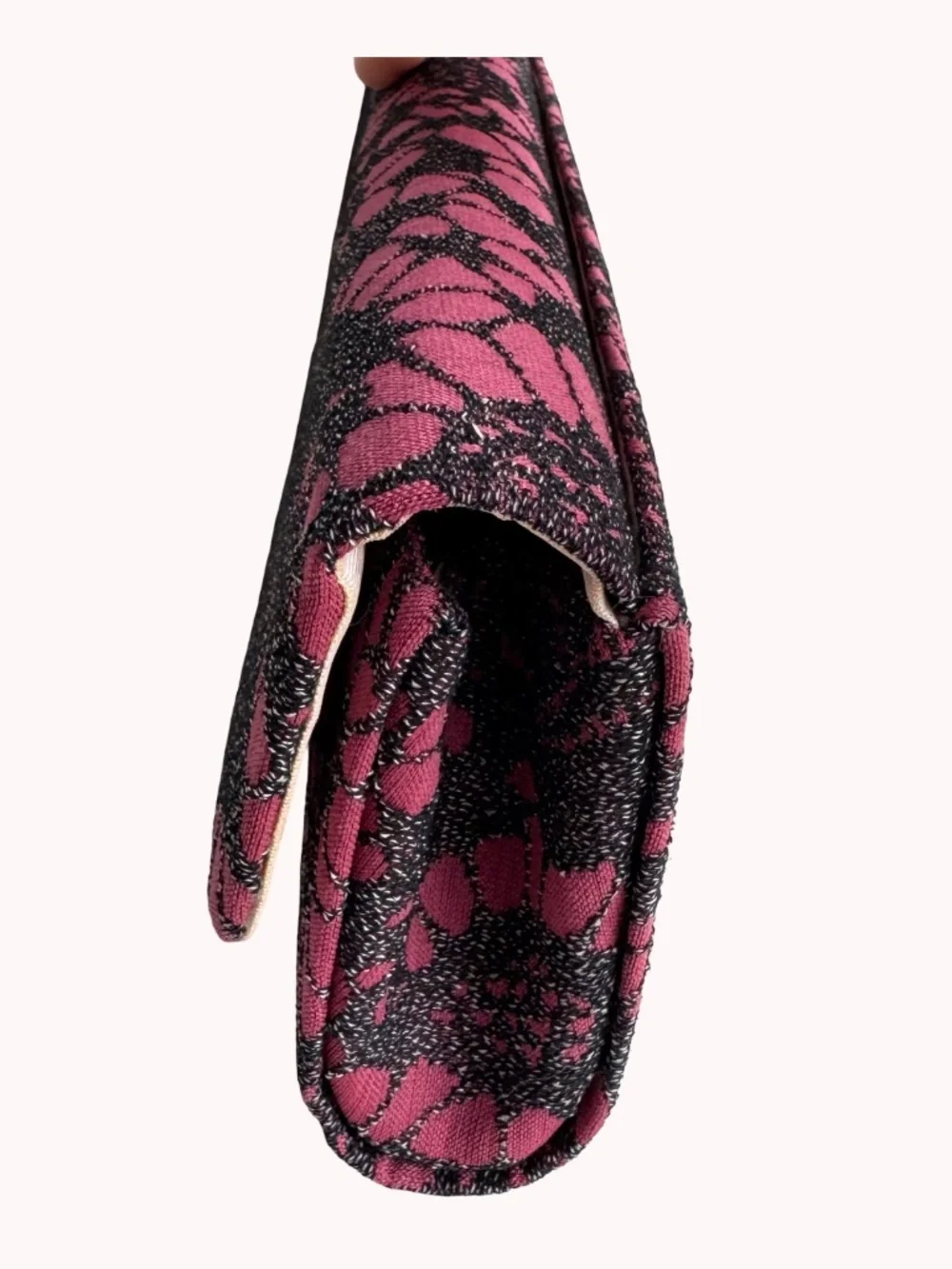 Vintage Pink Black Fabric Clutch Evening Bag Wedding Purse Formal Party Makeup